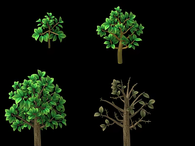 Various Trees Displaying Lush Green Foliage And Bare Branches In Different Conditions 3d model