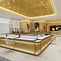 Luxury Golden Jewelry Store Interior With Elegant Display Cases And Showroom Design