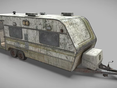 Worn Out Camper Trailer With Roof Equipment Windows Hitch And Storage Box 3d model