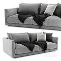 Modern Gray Two-Seater Sofa with Plush Pillows and Warm Blanket 3d model