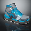 High Top Blue And Gray Sports Shoes With Blue Laces And Structured Sole Design