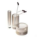 Elegant Decorative Ornament Set With Cylindrical Vases And Dried Flower Branches