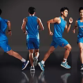 Men Running in Blue Sportswear Showing Different Dynamic Poses from Multiple Angles