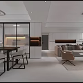 Modern Living Dining Room Interior With Beige Sofa Armchairs Coffee Table And Area Rug