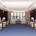Elegant Hotel Public Lounge Area With Comfortable Sofas Large Windows And Wooden Walls