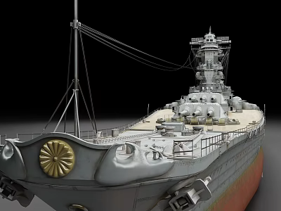 Vintage Battleship With Golden Bow Emblem Turret Mast And Deck Details 3d model