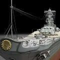 Vintage Battleship With Golden Bow Emblem Turret Mast And Deck Details