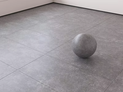 Gray Stone Floor Tiles In Modern Room Interior With Decorative Sphere 3d model