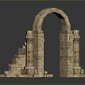 Ancient Stone Arch Scenic Ruins With Weathered Pillars And Scattered Stone Blocks