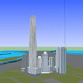 Modern Office Building With Glass Curtain Wall And Urban Skyline View