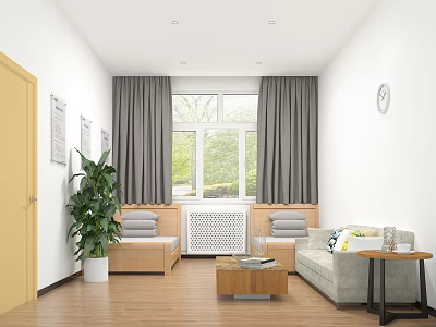 Hospital Outpatient Clinic Waiting Area With Sofas And Plants 3d model