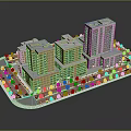Cartoon City Scene With Colorful Multi Story Buildings Roads And Trees
