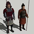 Two Game And Movie Ancient Warrior Characters With Traditional Armor And Long Spears