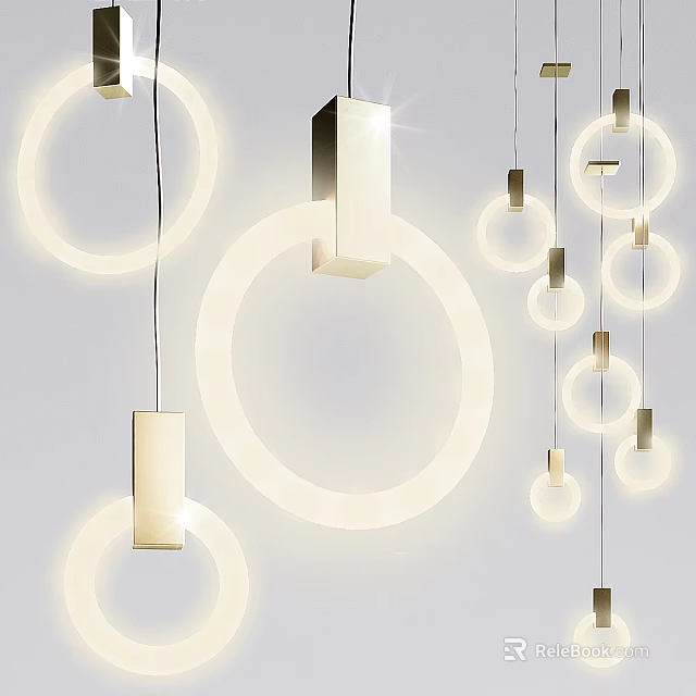 Modern Hanging Pendant Lights With Circular And Square Illuminated Designs For Interior Decor 3d model 