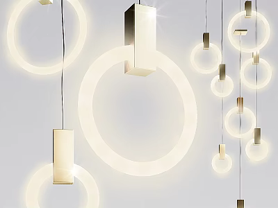 Modern Hanging Pendant Lights With Circular And Square Illuminated Designs For Interior Decor 3d model