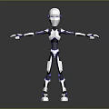 3D Robot Character With Mechanical Design White And Purple Color And Outstretched Arms