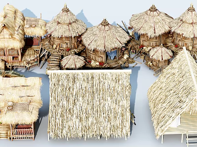 Modern Thatched House 3d model