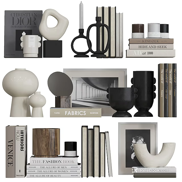 Modern Decorative Ornament Set With Vases Photo Frames Books And Sculptures 3d model 