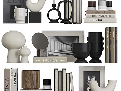 Modern Decorative Ornament Set With Vases Photo Frames Books And Sculptures 3d model