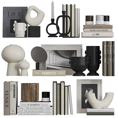 Modern Decorative Ornament Set With Vases Photo Frames Books And Sculptures 3d model