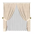 Elegant Beige Pleated Curtains With Golden Tiebacks And White Vertical Blinds
