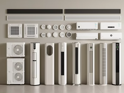 Assorted Types of Air Conditioners and Fans Featuring Wall Mounted Floor Standing Designs 3d model