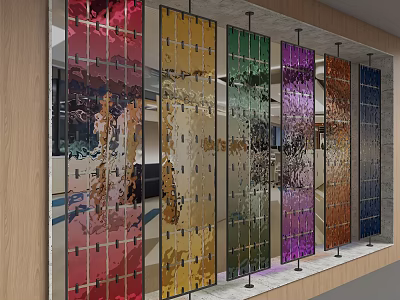Colorful Glass Partition in Modern Interior Space With Vibrant Hues 3d model