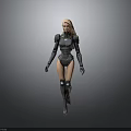Futuristic Female Character Wearing Black Mechanical Armor With Detailed Parts 3D Rendering