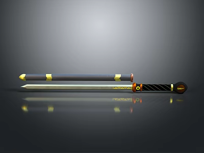 Detailed Sword With Black Scabbard Gold Decorations And Sharp Metal Blade 3d model