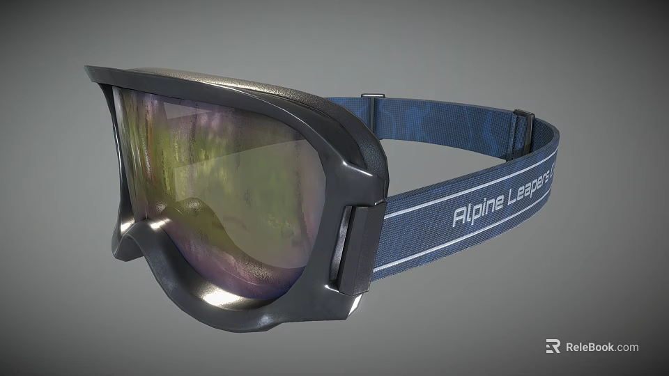 Alpine Legends Ski Goggles With Blue Strap And Reflective Lens Black Frame 3d model 