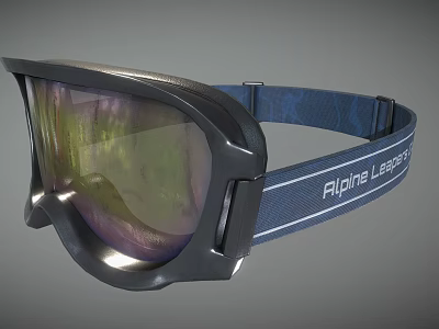 Alpine Legends Ski Goggles With Blue Strap And Reflective Lens Black Frame 3d model