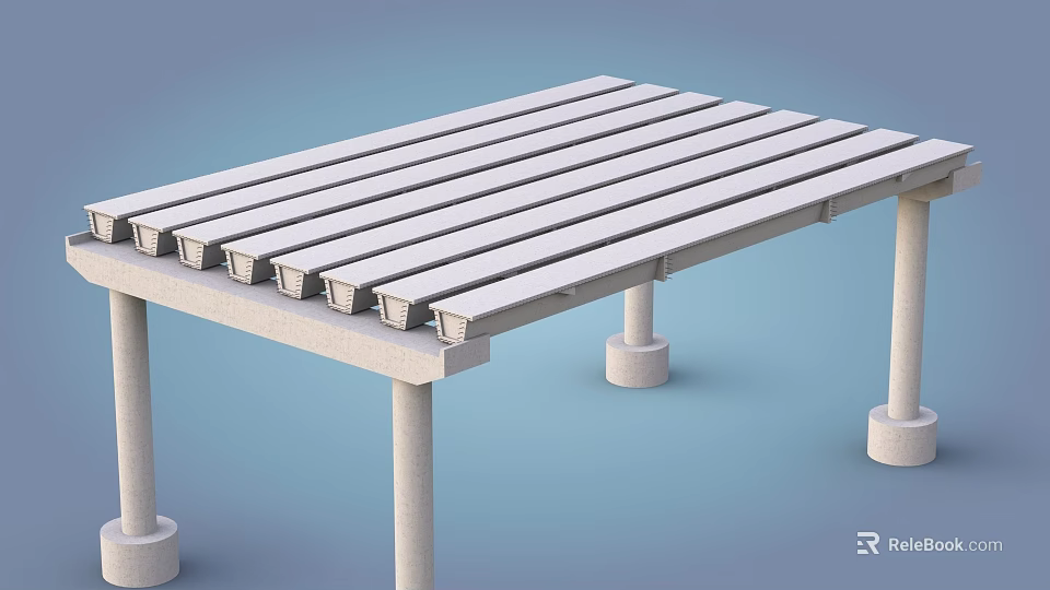 Outdoor Public Facility Long Slatted Table With Multiple Metal Seats For Rest Area 3d model 