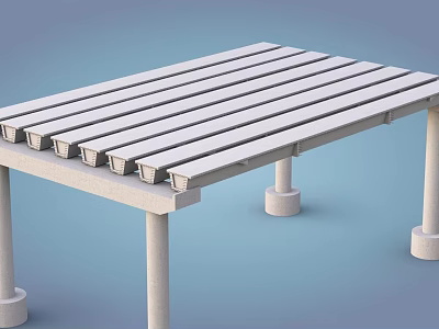 Outdoor Public Facility Long Slatted Table With Multiple Metal Seats For Rest Area 3d model