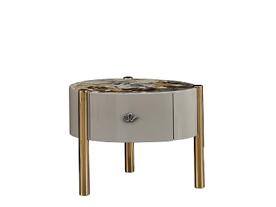 Modern Elegant Round Bedside Table With Gold Legs And Drawer 3d model