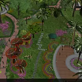 Lush Garden Landscape With Palm Trees Colorful Flowers Winding Stone Paths And Green Lawns