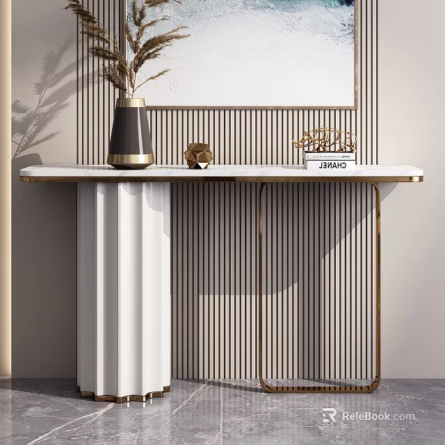 Modern Console Table With Marble Top And Decorative Vase On Striped Background 3d model