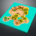 Cartoon Scenic Island Scene With Turquoise Water Beach Palm Trees Rocks And Green Plants
