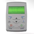 Industrial Equipment Control Panel With Green Digital Display Blue Red Buttons Start And Help Buttons