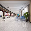 Modern Spacious Service Hall with Red Slogan Party Emblem Reception Desk and Large Screen