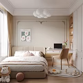 Kids Room Interior With Bed Desk Chair Toys Chandelier And Flower Painting
