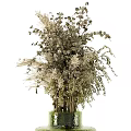 Natural Dried Flowers Arrangement in Green Glazed Vases for Home Decor