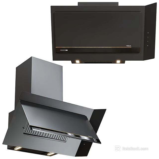 Black Modern Kitchen Range Hood Appliance With Stainless Steel Design And LED Lights 3d model 