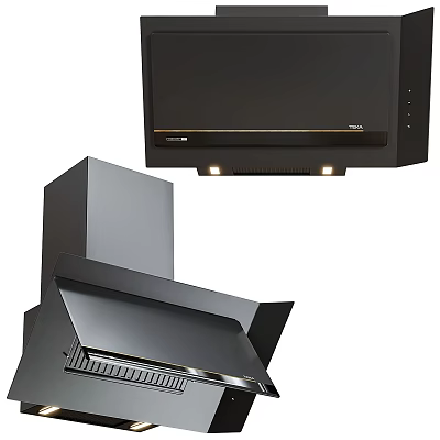Black Modern Kitchen Range Hood Appliance With Stainless Steel Design And LED Lights 3d model