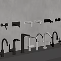 Faucets In Various Colors And Styles Displayed On Wall And Countertop