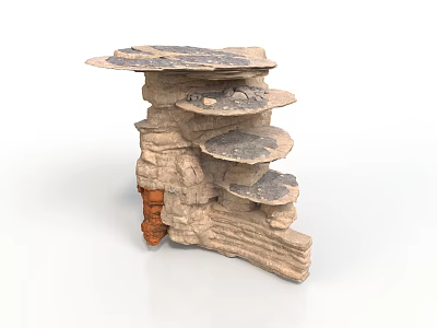 Wood And Stone Decorative Structure Layered Design With Natural Textured Surfaces And Multi Tiered Shelves 3d model
