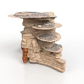 Wood And Stone Decorative Structure Layered Design With Natural Textured Surfaces And Multi Tiered Shelves