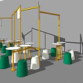 Modern Table and Chair Set With Green White Accents and Metal Frame Design