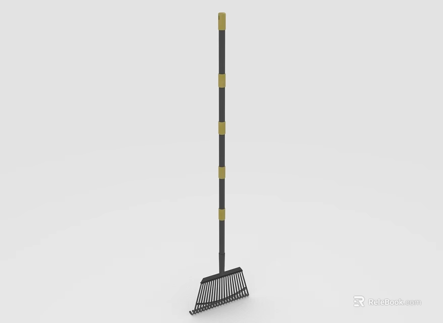 Durable Metal Garden Rake with Black Handle and Yellow Accents as Essential Hardware Tool for Outdoor Tasks 3d model 