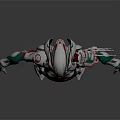 Game Movie Character With White Red Green Mechanical Armor And Futuristic Design