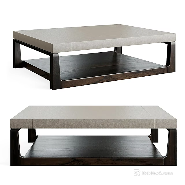Modern Coffee Table With Wooden Frame Light Upholstered Top And Lower Shelf 3d model